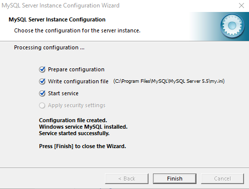 MySQL configuration finish