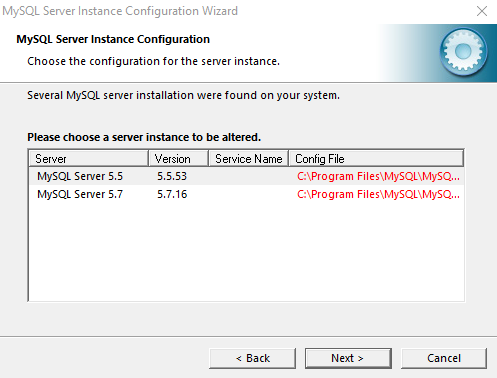 MySQL server chose